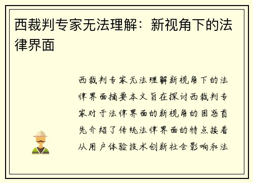 西裁判专家无法理解：新视角下的法律界面
